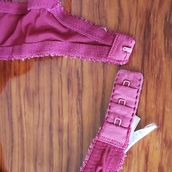 Felina Lingerie Women Burgundy Wine White Edge Floral Lace Print Bra Size 36A - Picture 9 of 13